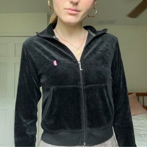 00s Vintage Juicy Couture Black Velour Track Jacket